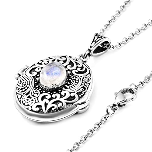 Shop Lc Rainbow Moonstone Picture Locket Necklace For Women Customized Photo Jewelry Memory Personalized Gifts For Stainless Steel Chain 24'' Birthday Gifts #TOP3