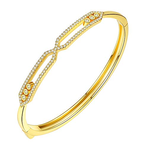 Onefeart Gold Plated Bangle For Women Bracelet For Round Cubic Zirconia Anniversary Appointment Accessories Lover Wristband 17Cm Gold #TOP4