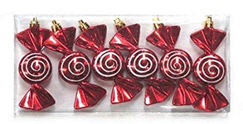 Queens of Christmas WL-ORN-6PK-SWL 6 Pack Candy Ornament with Spiral Design, Red/White