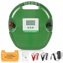 Electric Fence Charger for Livestock 15-Joule Electric Fence Energizer, Adjustable 8/10/12kV Output, Weatherproof Fence Charger, Covers 25 Miles/600 Acres