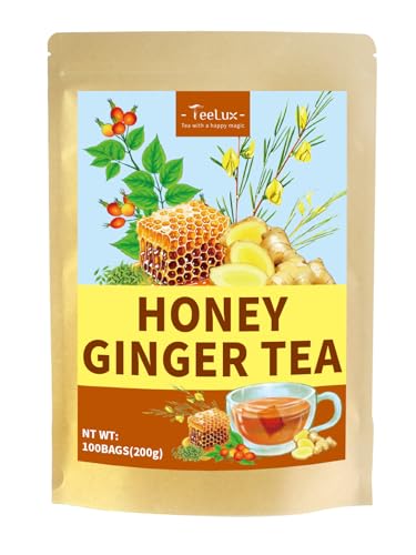 Image of TeeLux Honey Ginger Tea Bags, Smooth & Spicy, Caffeine Free, 100 Count | Warm Ginger Blend with Fennel, Rooibos & Rosehips, Sugar Free, Enjoy Hot or Iced