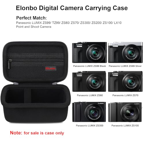 Image of Elonbo Camera Case for Panasonic LUMIX ZS99 / TZ99 / ZS80 / ZS70 / ZS300 / ZS200 / ZS100 / LX10 Point and Shoot Camera. Panasonic LUMIX Digital Camera Carrying Case. with Mesh Pocket fits Battery, Black