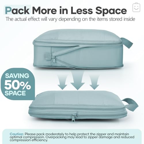 Veken 9/11 Set Compression Packing Cubes for Travel Essentials,Compressible Expandable Luggage Suitcase Organizer Bags with Garment Bag,Space Saver Bags with Over 1000 pcs of Mesh Holes(Blue Gray) by Veken - Image 5