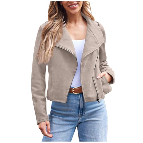 Veste en daim femme blouson motard finitions premium et poches
