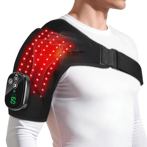 Coussin Masseur Chauffant Pour Épaules Sans Fil Avec Lumière LED, Attelle Chauffante Pour Épaules Réglable Avec 6 Niveaux Chaleur, 3 Modes Vibration, 6 Niveaux Durée, Écran Tactile, Batterie 5000mAh