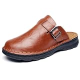 GURGER Mules et Sabots Homme Cuir Slip On à Talon Ouvert Sandales Chaussures de Jardin, Marron Rouge Tailles 42
