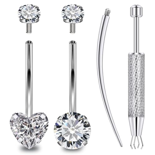 Ylqjksk Long & Extra Long Bar Belly Button Ring Internal Thread Hypoallergenic Surgical Stainless Steel 14mm 14 Gauge Navel Rings Cubic Zirconia Buuton Body Piercing Jewelry for Women Men