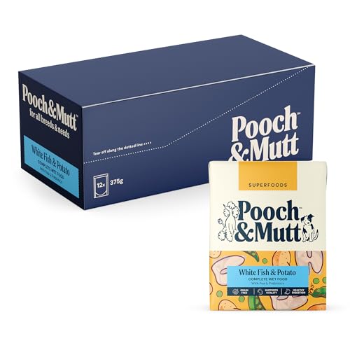 Pooch & Mutt - Fish, Potato & Pea, Complete Wet Dog Food Grain Free, Dry Dog Food Topper, 12x375g (packaging may vary)