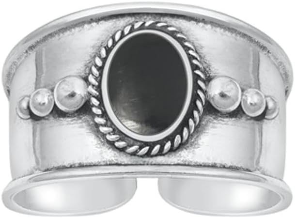 Sterling Silver Promise Black Simulated Agate Toe Midi Bali Adjustable Ring .925 New Band