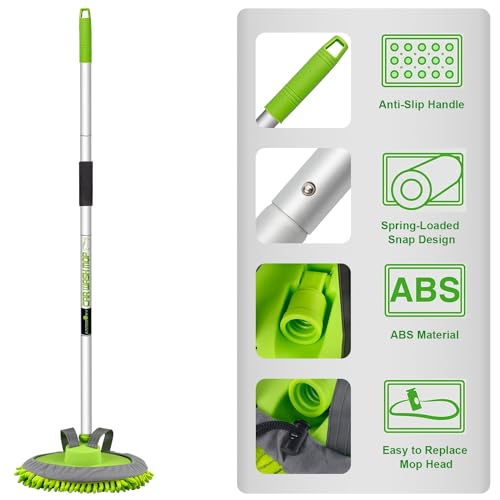 anngrowy 62" Microfiber Car Wash Brush Mop Kit Mitt Sponge with Long Handle Car Cleaning Supplies Kit Duster Washing Car Tools Accessories, 1 Chenille Scratch-Free Replacement Head Aluminum Alloy Pole by anngrowy - Image 2
