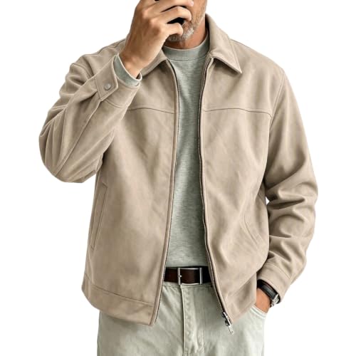 Carydety Mens Jacket Faux Suede Zip Up Jacket Fall Windbreaker Jackets - image 5