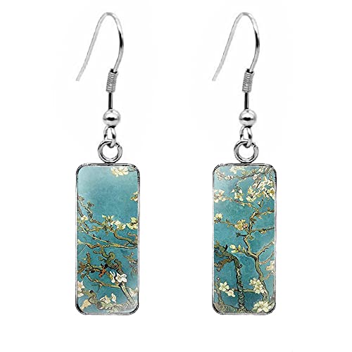 Rectangle Vincent Van Gogh Classic Artistic Painting Starry Sky ，Sunflower， The Yell， With Irises, Stars Over The Rhone, Fields, Apricot Flowers, Self-Portraits Drop Dangle Earrings Abstract Art Trendy Glass Earrings For Women Girls Charm Jewelry Impressionist Painting Earrings For Women Men #TOP13