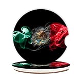 Mexico Smoke Flag Car Coasters 2 Pack Car Cup Holder,Absorbent Ceramic Coaster with Cork Back and Finger Slot,Cup Holder Accessories for Women & Men