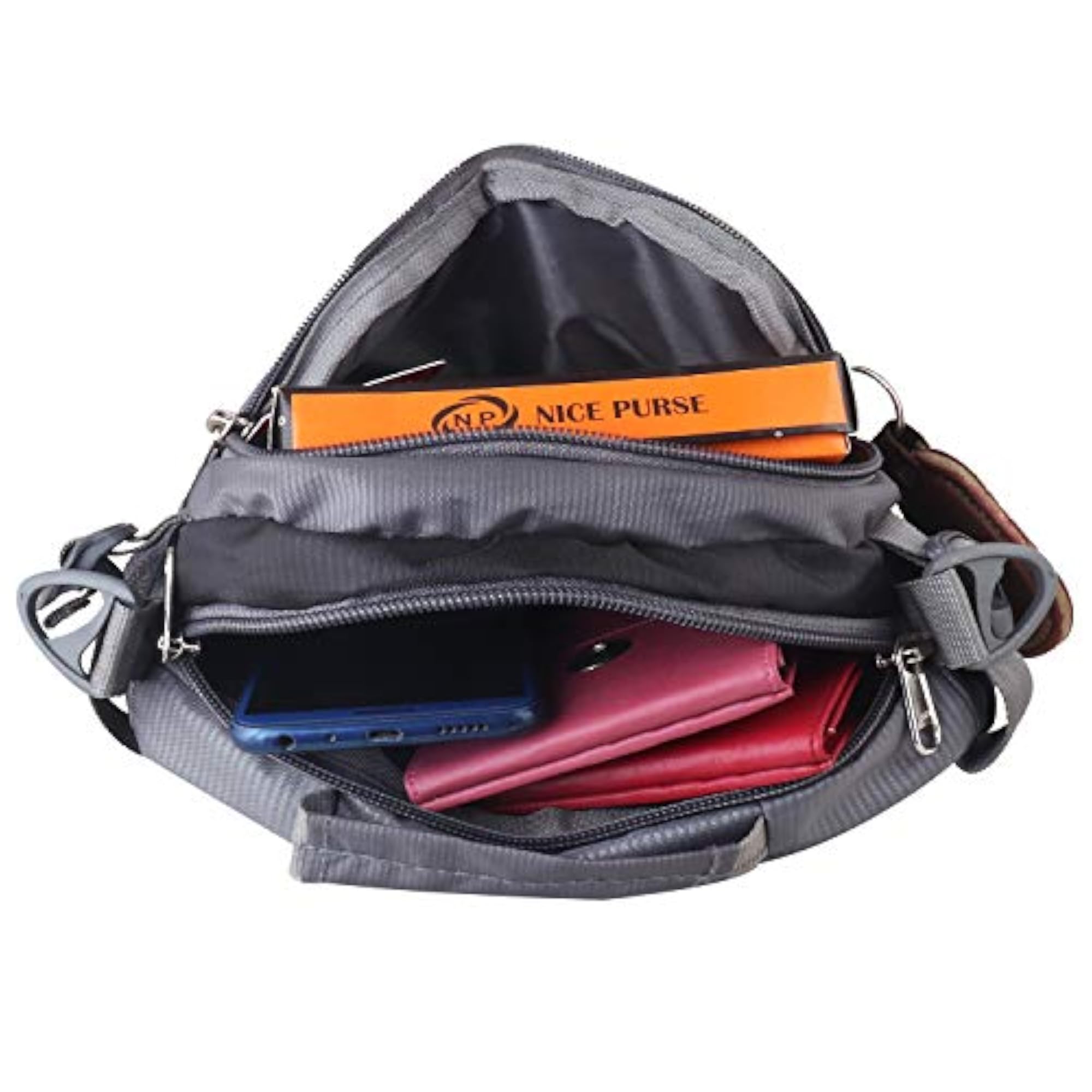 Men's Adjustable Strap Black/Grey Polyester Waist Bag