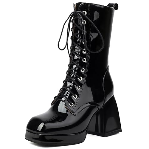 Bottes mi-mollet plateforme Asterisco femme bout rond et hauts lacets taille 34-46
