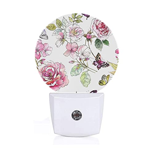 Axayaz Peony Flower Night Light Butterfly Spring Rose Floral Plant Garden Wild Plug In Night Lamp Auto Sensor Energy Efficient Dusk To Dawn Led Home Decor #TOP28