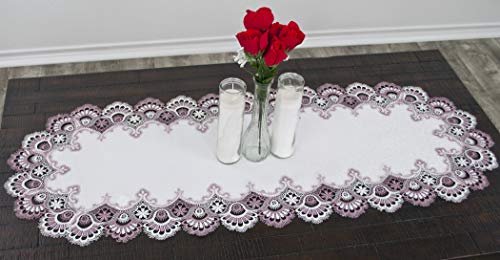 White Mauve Rose Jacquard Peacock Tail Lace Table Runner, Dresser Scarf, Coffee Table Runner, Pink Light Purple (16Wx35L) #TOP6
