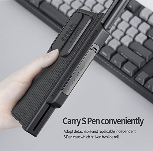 For Samsung Galaxy Z Fold 4 Case With Slide Camera Cover & Kickstand , Z Fold 4 Case With S Pen Holder Hinge Protection Anti-Scratches Shockproof Protective Case For Galaxy Z Fold4 5G 2022 (Black) #TOP3