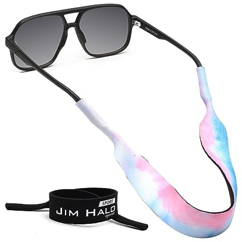JIM HALO 2 Pack Floating Sunglasses Strap - Classic Neoprene Sport Eyewear Retainer - Secure Your Glasses and Eyewear Black & Pink Blue Cover