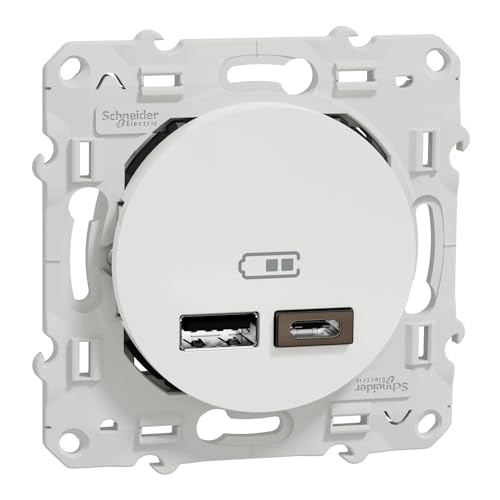 Schneider Electric - Odace - prise USB double - type A+C - Blanc - 5 Vcc - 2,4A - S520401