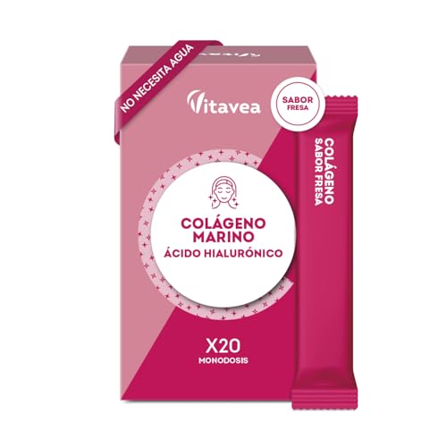 Colágeno Marino y Ácido Hialurónico – Sobres Monodosis Orodispersables Sin Agua – Antiedad, Piel Firme y Radiante – Sabor Fresa– 20 Monodosis – Vitavea