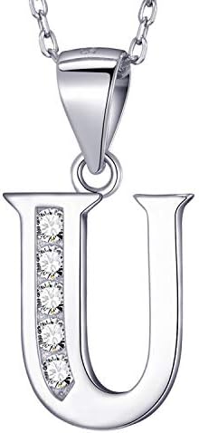 MASADA 925 Sterling Silver Letter Necklace - Initial Pendant with Zircon Stones - Personalised Alphabet, Teens & Girls - 46 cm - 18 inch Chain in Velvet Bag