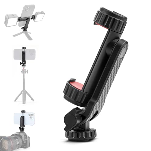 Universal Phone Tripod Mount Adapter Bracket with Cold Shoe & 1/4" Screw Holes- 360° Rotation & 180° Tilt Phone Clamp Holder for iPhone Android Smartphone Photography