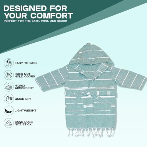 Turkish Cotton Child's Hooded Robe, Beach and Pool Cover Up, Quick Dry Lightweight Bathrobe, Sand Free, Medium2