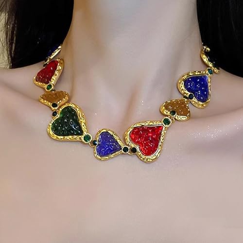 Collar de corazon de oro de metal exagerado gargantilla brillante contra escotes vacios 2