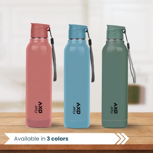 Image of FLAIR Oxy 900 Stainless Steel Water Bottle Set of 3 (650 ml Each), Pink, Hot & Cold, Leakproof, BPA-Free, ISI Certified, Stainless Steel Bottle for Office, Gym, Travel, Trekking & Outdoor Sports