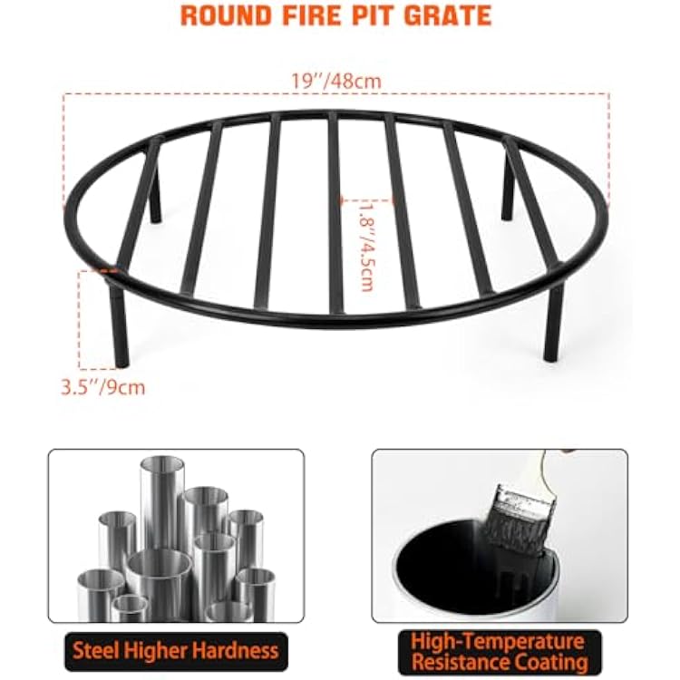 onlyfire Round Fire Pit Grate with 4 Legs for Outdoor Campfire Grill Cooking, 19 Inch