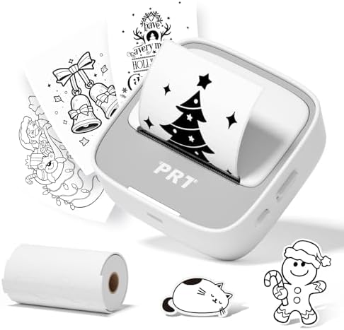 PRT Mini Sticker Printer, Portable Thermal Printer with 1 Roll Sticker Paper, Inkless Sticker Maker, Bluetooth Label Printer for Study Notes,Lists,Pictures,DIY Creations Small Printers for Home Use