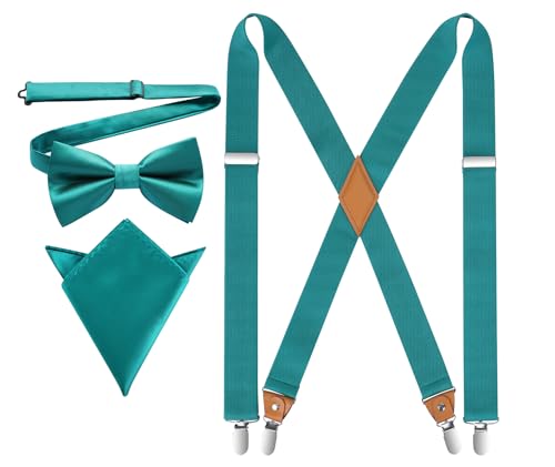 Image of HISDERN Bow Tie and Suspenders for Men Elastic X-Back Suspender and Bowtie Set Adjustable Braces for Wedding Tuxedo