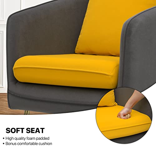 Monibloom Sofa Chair Arm Chair Living Room Bedroom Reading Chair, Yellow/Gray Contrasting Colors Upholstered Bedroom Barrel Chair With Backrest Pillow, Mid Century Modern Comfy Suede Singel Armchair #TOP7