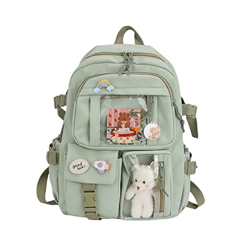 XForce Plaza Cute Backpacks Waterproof Multi-Pocket Nylon School Laptop Backpack For Student Female Girls Kawaii Laptop School Bag (Green) (Medium Size)
