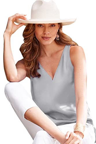 Image of Satin Tank Tops for Women Loose Fit Sleeveless V Neck Cami Camisole Blouses Shirt Top