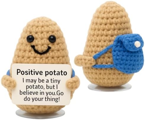 Positive Potato Crochet with Backpack – Motivational gift for Students, Emotional Support Plush, Cheer Me Up Desk Buddy, First Day of School, Back to School Gifts. image 4