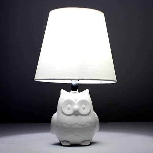BarcelonaLED Lampe en céramique de table nordique blanche avec base en porcelaine en forme de chouette pour ampoule LED E27 enfant de table de chevet Cover