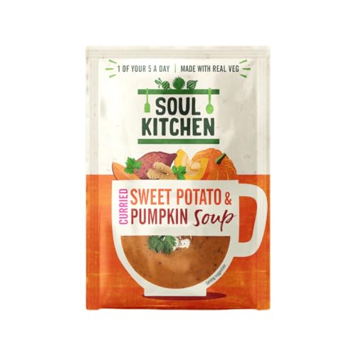 Soul Kitchen Soup | Healthy Packet Instant Soup | Vegan & Gluten-Free | 12 x 25g (Pack of 12, Curried Sweet Potato and Pumpkin)