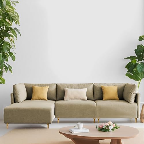 Image of Carina LHS 4 Seater L Shape Sofa Set for Living Room (Cream Fabric) Premium Fabric Sofa