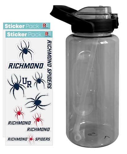 R and R Imports 64oz Water Bottle with Richmond Spiders Waterproof Stickers Officially Licensed 2-Pack