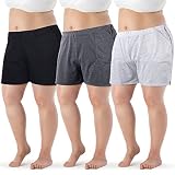 Zhanmai 3 Pieces Women Plus Size Cotton Shorts Elastic Waist Running Sports Shorts, Breathable and C