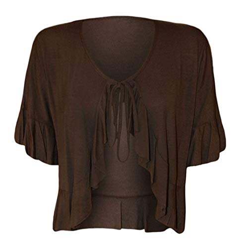Rimi Hanger Womens Frill Tie Front Cardigan Top Ladies Plus Size Party Wear Bolero Fancy Top Brown US 14