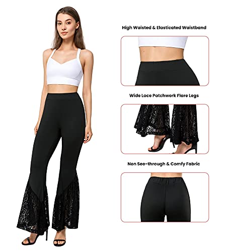 Yvette Bell Bottoms Wide Leg Pants For Women High Waisted Flowy Pants Boho Lace Flare Leggings Yoga Pants (Black-L) #TOP4