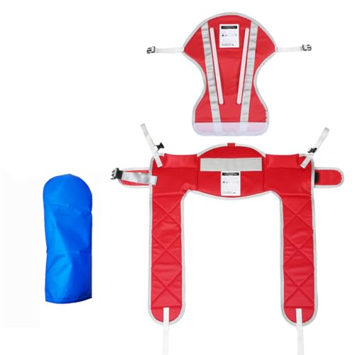 Image of EZ Assistive Patient Lift Sling with Thick Pads for Patient Lift,Shower,Toilet - Includes Waist Belt with Buckle - Head Support Option Available (Red, Large,with Head Support,with 1pc Slide Glove)