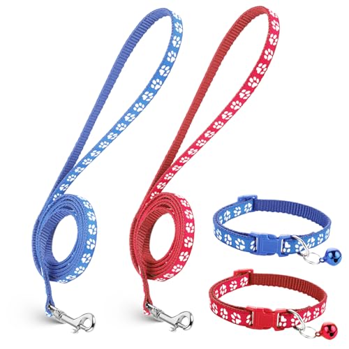 2 Sets Welpenhalsband mit Leine Set für Katzenstreu, Welpen Halsbänder, Katzenleine und Halsband-Set mit Glöckchen, Halsbänder für kleine Hunde, Kein Geschirr, Kätzchenleinen, Katzenhalsbänder
