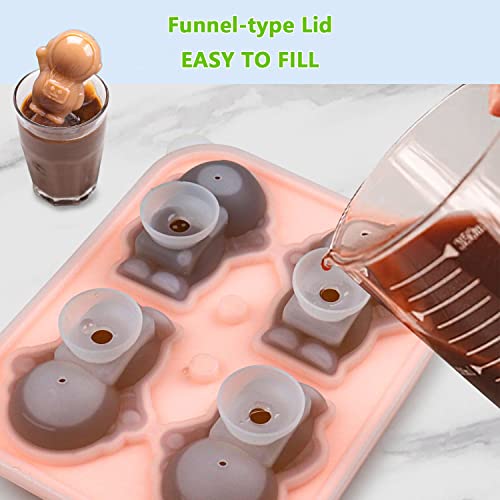 Cute Astronaut Ice Cube Mold, Fun Shape Ice Cube Tray, 4 Astronaut Ice Balls For Chilling Drinks Cocktails Ice Coffee, Silicone Ice Mold Chocolate Mold With Clear Funnel-Type Lid, Pink #TOP2