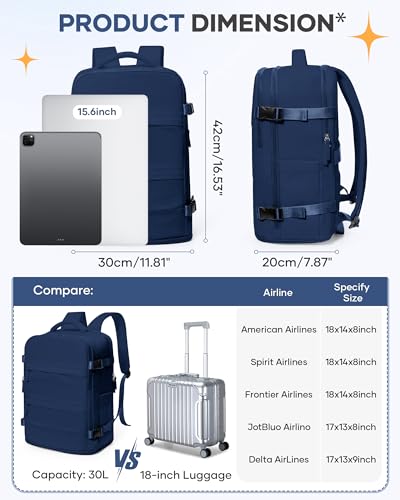 Image of coofay Travel Backpack Carry On Backpack Personal Item Travel Bag Mochila De Viaje Carry On Backpack For Airplanes Traveling Backpack For Women Gym Backpacks College Backpacks Sapphire Blue