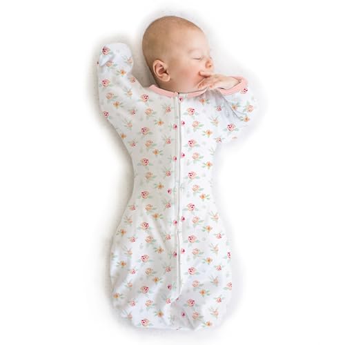 SwaddleDesigns Transitional Swaddle Sack, Arms Up Half-Length Sleeves & Mitten Cuffs, Swaddle for Newborn Transition to Baby Sleep Sack Wearable Blanket, 6-9mo, 21-24 lb, Watercolor Peachy Pink Floral