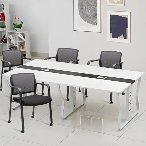 Image of CLATINA Mesh Back Guest Reception Arm Chairs with Wheels, Waiting Room Chairs with Upholstered Fabric Seat and Ergonomic Lumbar Support for Office Conference School Church Black (4 Pack)
